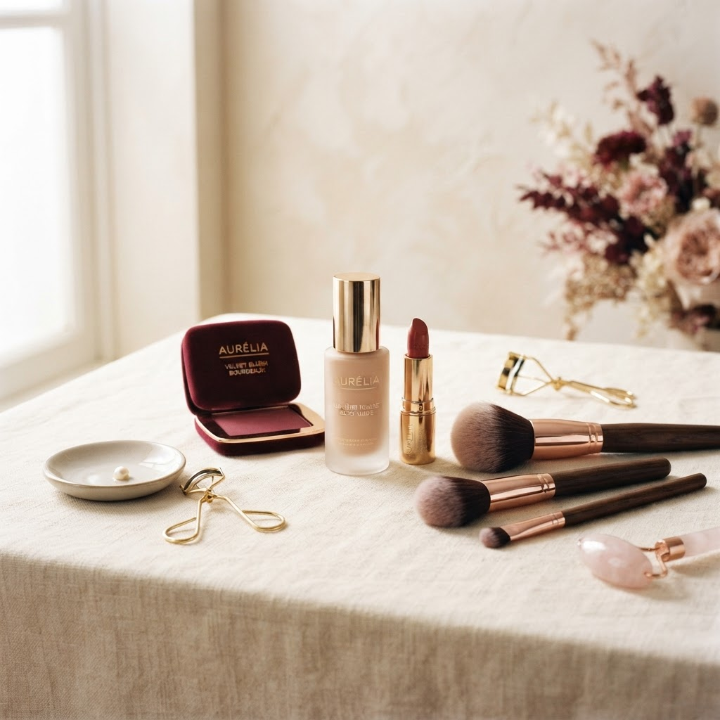 Detalhe de produtos e ferramentas de beleza